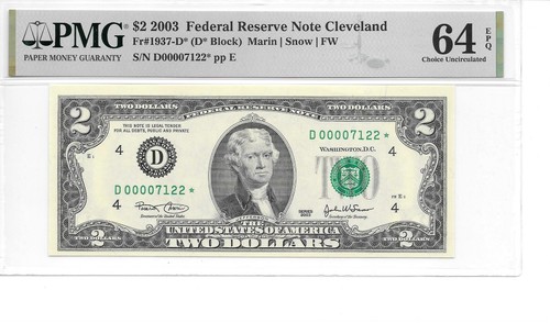 2003* Cleveland $2 Star FRN (D* Block) PMG 64 EPQ Gem Unc. (only 16,000 printed) - Picture 9 of 16