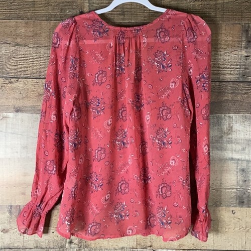 Joie Bolona Strawberry Floral Printed Sheer 100% Silk Long Sleeve Top Size Small - Picture 9 of 12