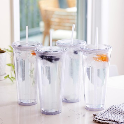 24oz Double Wall Plastic Tumblers with Lids and Straws | Large Classic Travel... - Picture 6 of 7