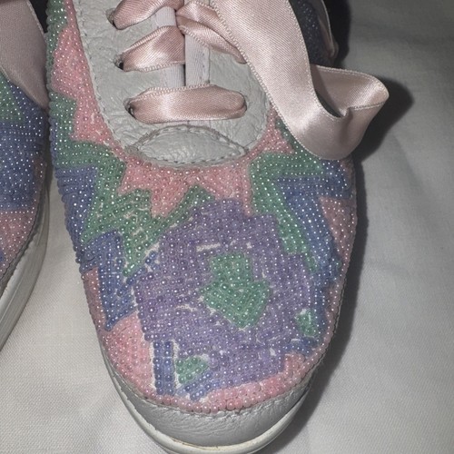 Vintage 1980's Beadz NY,Tennis Shoes,Sneakers Size 5.5 Pink Beaded, Deck Shoes - Picture 2 of 12