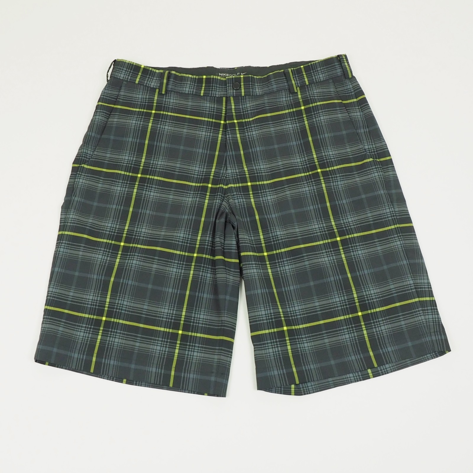 Shorts Mens 36 Gray Plaid Striped Dri-fit Flat Front Performance Blend