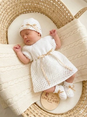 “Saffron” Dress Set knitting pattern for Reborn doll 16 -22” or 0-3 Mth Baby