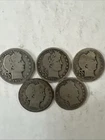 Lot of 5 Barber Quarters 1912-1916 OLD US COINS 90 % SILVER