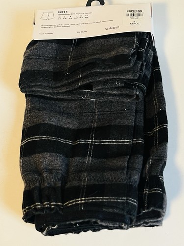 Express Stretch Flannel Mens Boxers Shorts Gray Black Plaid Sz Small (28-30) NWT - Bild 5 von 8