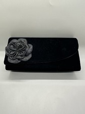 Specialty Collection Black Velvet Evening Clutch Purse Beaded Flower Fold Close