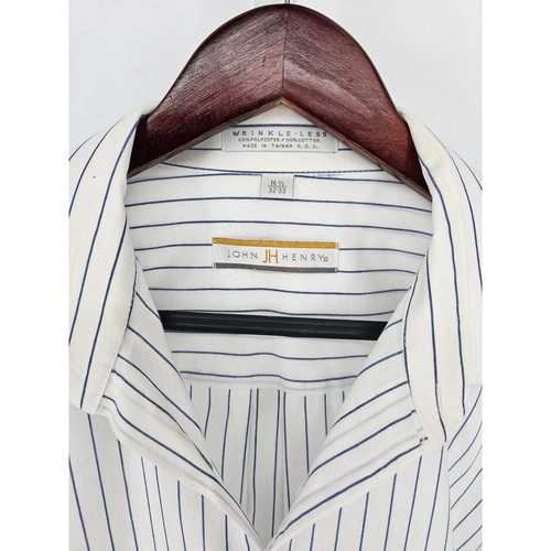 John Henry Mens Sz 16 1/2 32/33 Long Sleeve Dress Shirt Blue White Striped - Picture 2 of 4