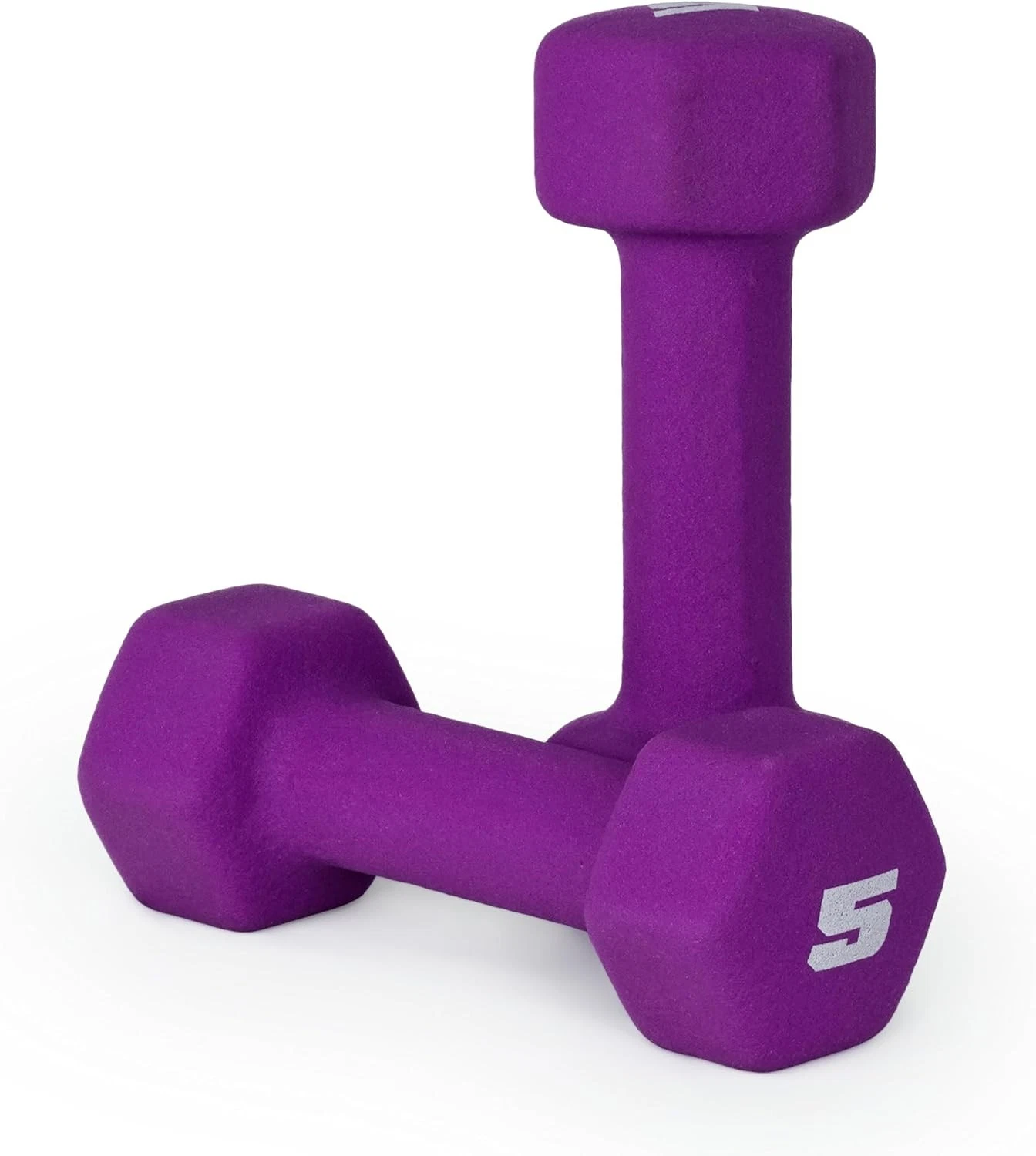 5 lb Neoprene Dumbbell Weights, Purple, Pair of Lightweight Dumbbells
