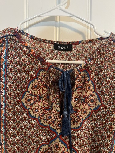 #5863. Tolani Damen 100% Seide V-Ausschnitt 3/4 Arm Boho Bluse. Gr. M - Oversize - Bild 4 von 13