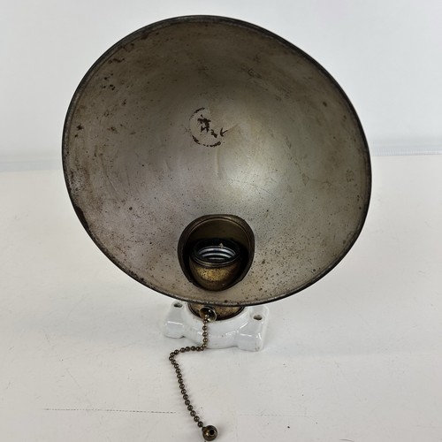 Antique Industrial Porcelain Lamp/Light P &S Wall Mount Pull Chain W/ Shade - Picture 6 of 24
