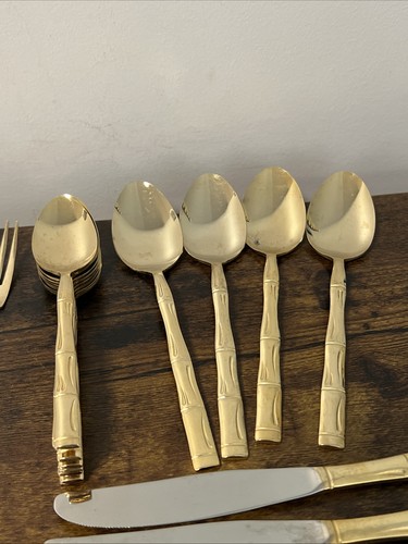 Set posate vintage Barclay Geneve oro placcato bambù dorato, 25 pezzi GIAPPONE - Foto 3 di 6