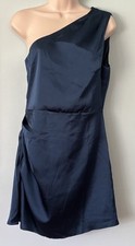 NWOT Lulu's Blue Satin One Shoulder Ruched Mini Dress M