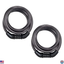 Master Lock 8143T Black 4ft Combination Bike Lock - Durable Metal Cable, 2-Pack