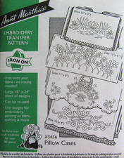 Aunt Marthas 3436 PILLOWCASES Floral Basket Bow Lily Embroidery Transfer Pattern