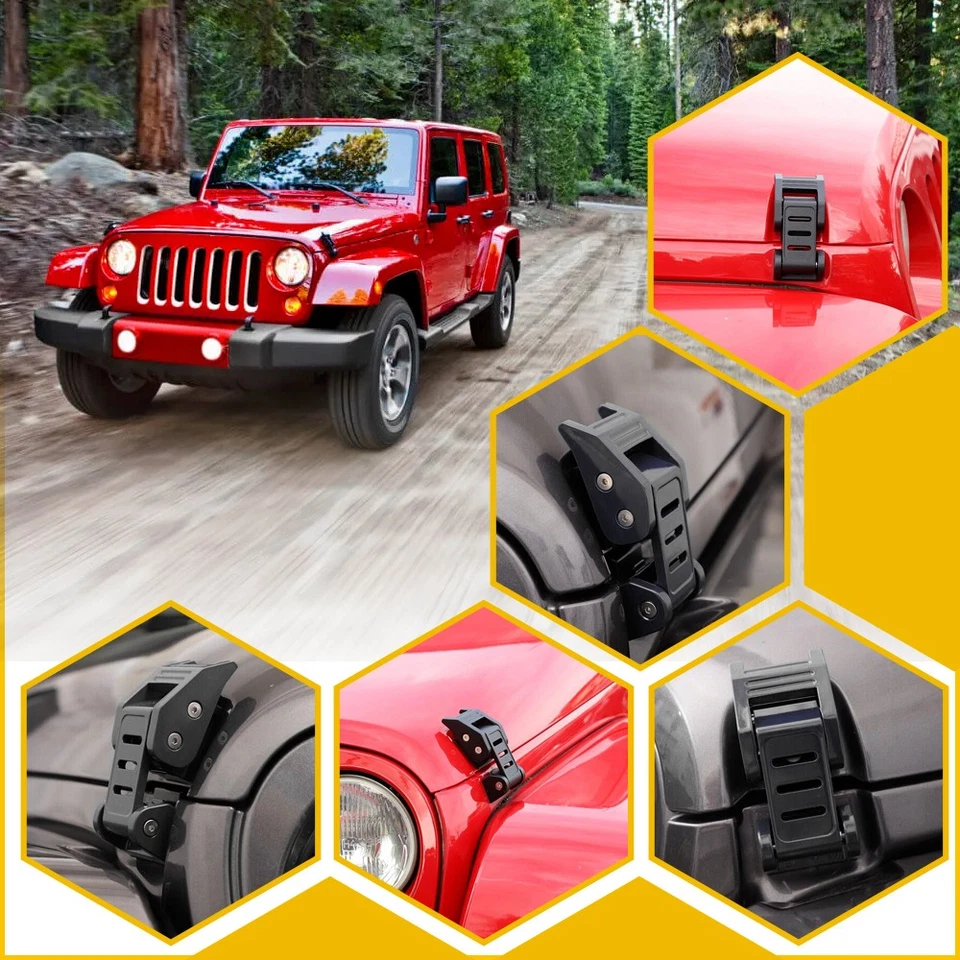 Para Jeep Wrangler JK 2007-2018 Pestillos de capó de metal Bloqueo de capó Kit Soporte Foto 4 de 4