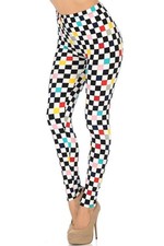Buttery Smooth Color Accent Checkered Extra Plus Size Leggings - 3X-5X