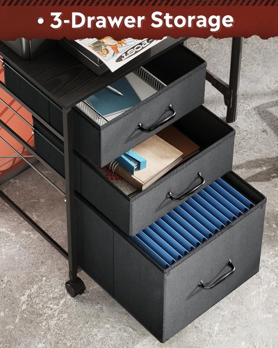 Mobile File Cabinet Rolling Printer Stand 3 Drawers Fabric Vertical Filing Cabin - Picture 4 of 7