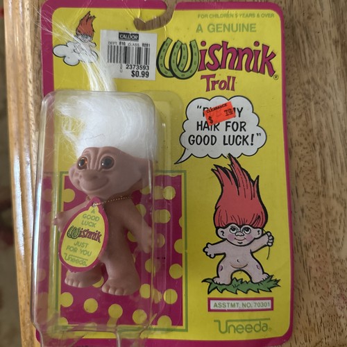 Vintage Uneeda (Original) WISHNIK TROLL SELTEN schwer zu finden Puppe mit weißen Haaren NEU IM KARTON - Bild 8 von 9