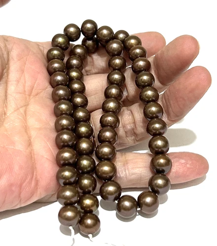 Round 8 - 8.5mm FW Cultured Pearl Chocolate Brown Bronze Genuine 16" Strand