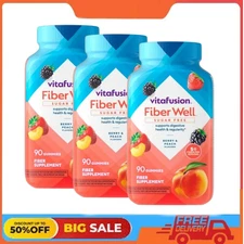 3 Pack vitafusion Fiber Well Sugar Free Fiber Supplement Gummies, Fruit, 90Ct