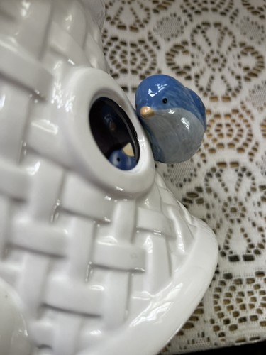 VTG Teleflora Birdhouse Teapot Blue Bird With Pink Lid & Flower Teapot. - Picture 11 of 13