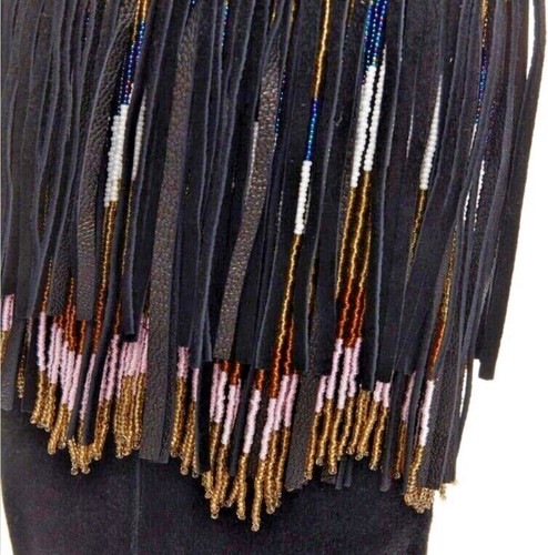 JIMMY CHOO Bill schwarze Wildleder Leder Bohemian Perlen Fransen hohe Stiefel Gr. 42 - Bild 5 von 16