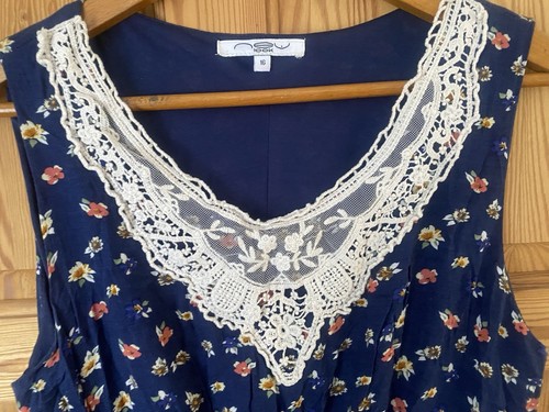 New Look Blue Floral Tunic Size 16 Mini Dress 14/16 Boho Chic Ditsy Lace - Picture 2 of 8
