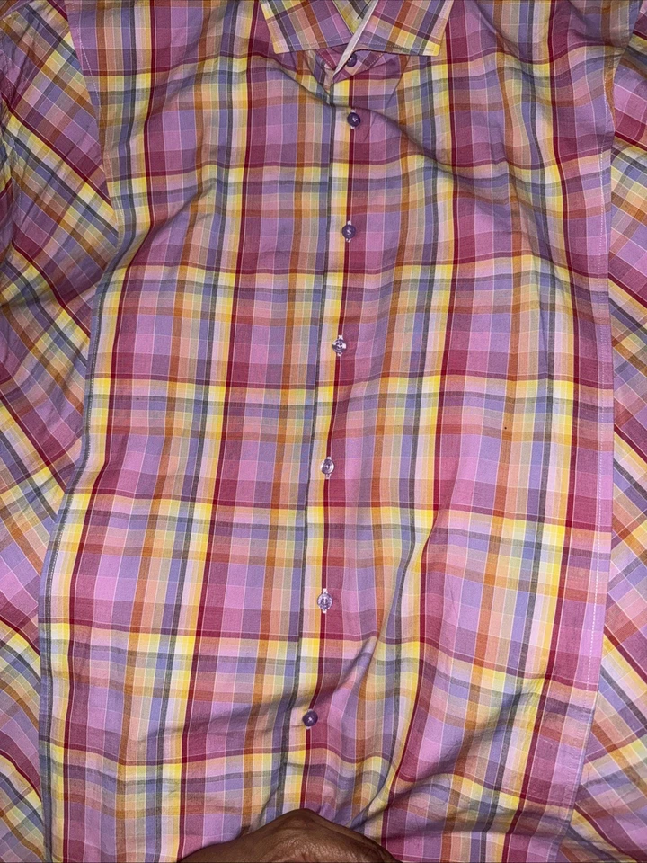 Steven Land Hombre Multicolor Cuadros Ajuste Moderno Fr. Camisa Puño L/S Talla 4X/Alta Foto 4 de 4