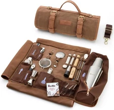 Barillio Bartender Kit Bag with Cocktail Shaker Set - Waxed Canvas, Traveling B