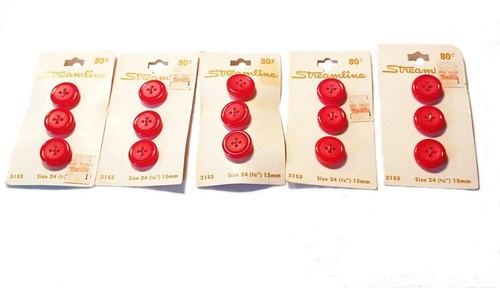 Vintage Red Buttons 15 Count Size 24 Plastic Streamline 3153 Made in Japan - Picture 1 of 5