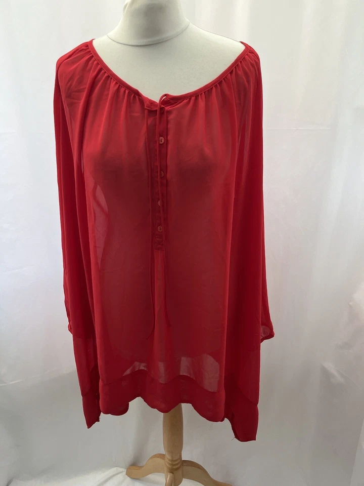H&M Blouse Size 20 Red Sheer Long Sleeve Polyester Womens  — 第 2/4 张图片