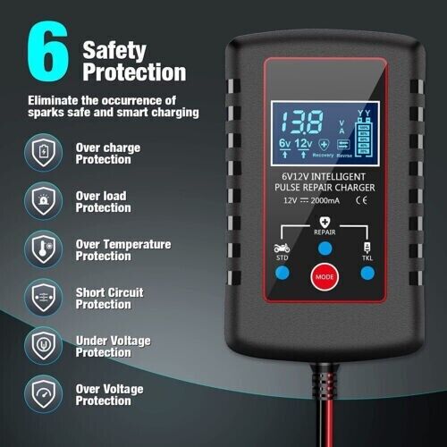 6V & 12V Smart Automatic Battery Charger Maintainer Motorcycle Car Trickle Float - Picture 10 of 14