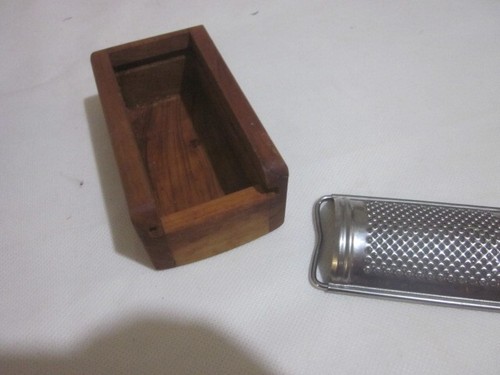 garlic grater steel made with wooden holder box below sliding old used good cond - Picture 7 of 12