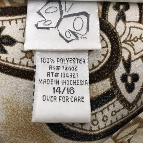 Damen-Blusentop 14/16 mehrfarbig bedruckt 3/4-Ärmel beige braun V-Ausschnitt Kunstschleife zum Binden - Bild 4 von 5