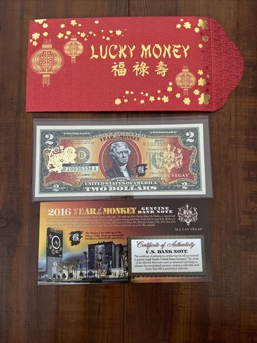 $2 Bill Lucky Money with Red Envelope- Year of the Monkey-2016 SLS Las Vegas  - Picture 1 of 7