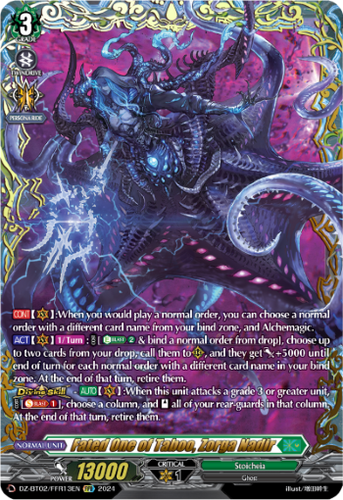 Cardfight Vanguard Fated One of Taboo, Zorga Nadir DZ-BT02/FFR13EN FFR Stoicheia - Picture 1 of 4