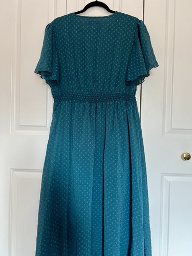 Shein Curve Teal Green Polka Dot Flutter Sleeved Ruffled Maxi Dress Women's 1XL - Picture 14 of 19