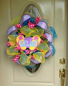 Spring Summer Pool Beach Fun Flip Flop Deco Mesh Door Welcome