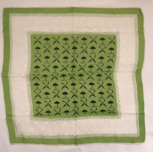 Women's Silky Scarf or Hankie Spring Summer Umbrellas Green Orange - Picture 1 of 3