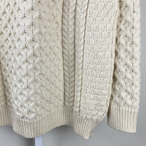 Blarney Woollen Mills Fisherman Sweater Mens Large 100% Wool Ivory Pullover - Picture 3 of 7
