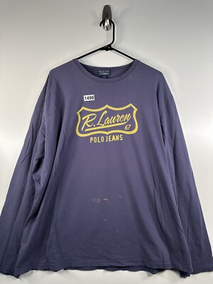 Vtg Men's Polo Jeans Company Long Sleeve T Shirt Navy Blue Size