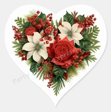 CHRISTMAS POINSETTIA ENVELOPE SEALS LABELS STICKERS PARTY FAVORS- (Heart Shaped)
