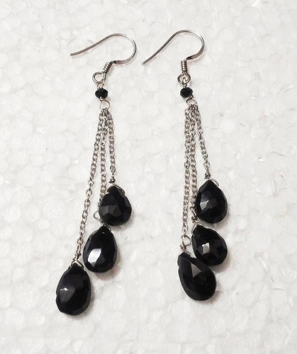 Natural Black Spinel Gemstone 925 Sterling Silver Earring /Valentine/Anniversary - Picture 1 of 4