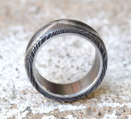 Customized 8mm Silver Infinity Inlay Damascus Steel Sleeve Ring Mens Band Forged - Picture 3 of 8