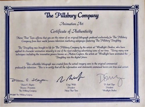 The Pillsbury Doughboy Animationskunst mattiert & gerahmt mit Echtheitszertifikat, 1996 sehr selten! - Bild 5 von 8