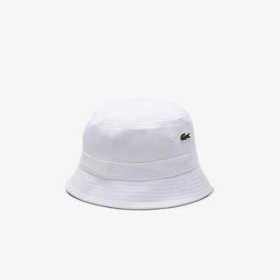 New Lacoste Unisex Organic Cotton Pique Bucket Hat M Cap White