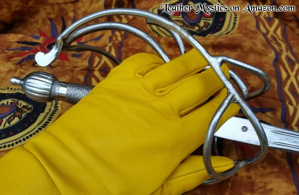 黄色皮革手套手套适用于文艺复兴时期的Fire、Cosplay和剧院 — 第 2/4 张图片