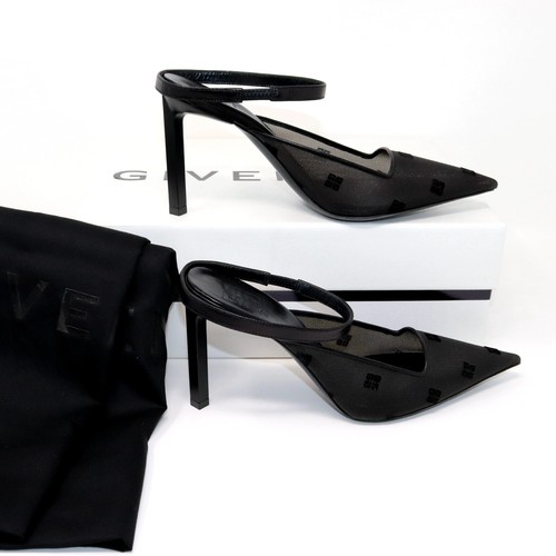 Givenchy 37 + Box Show 4G Strap 95 Mesh Mule Slingback Logo Embroidered Heels - Picture 5 of 16