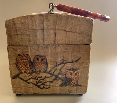 Vintage Holz lackiert Eule Handtasche quadratisch Handtasche Box Griff Fuß Dekor - Bild 5 von 17