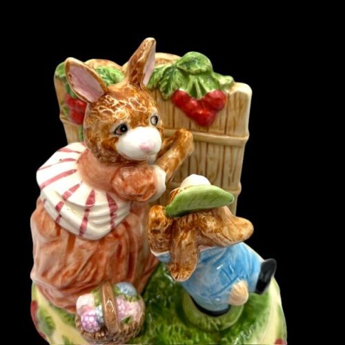 Caja de música de conejo de porcelana Lefton de colección con estatuilla reproduce "Esos fueron los días" - Imagen 5 de 8