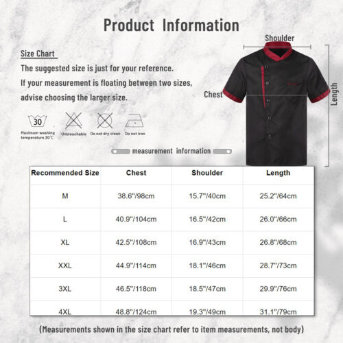 Unisex Men Women Short Sleeve Chef Jacket Coat Cook Work Restaurant Uniform Top - Picture 15 of 43